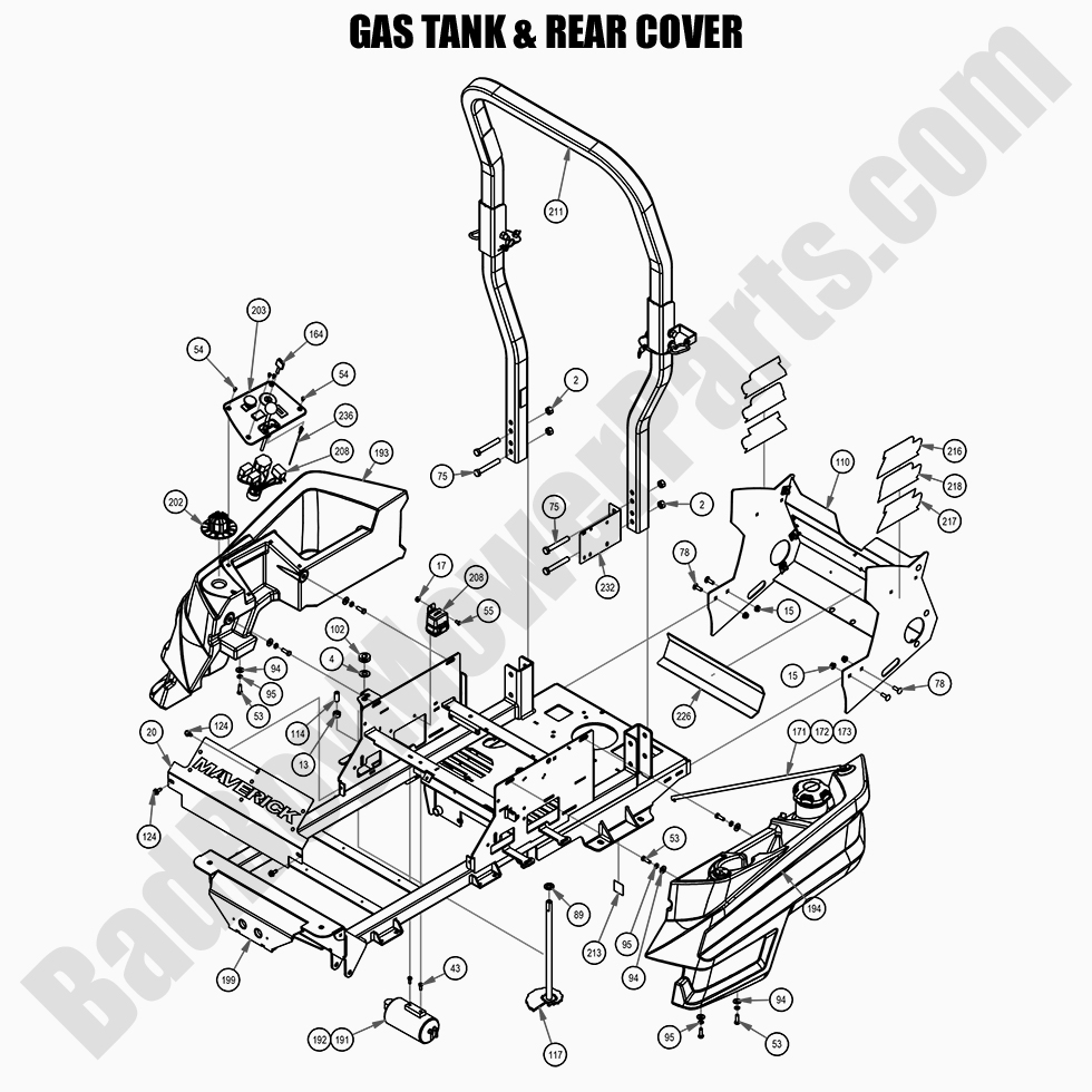 2549 - Bad Boy Mower Parts Lookup > 2021 > Maverick > Gas Tank & Rear Cover